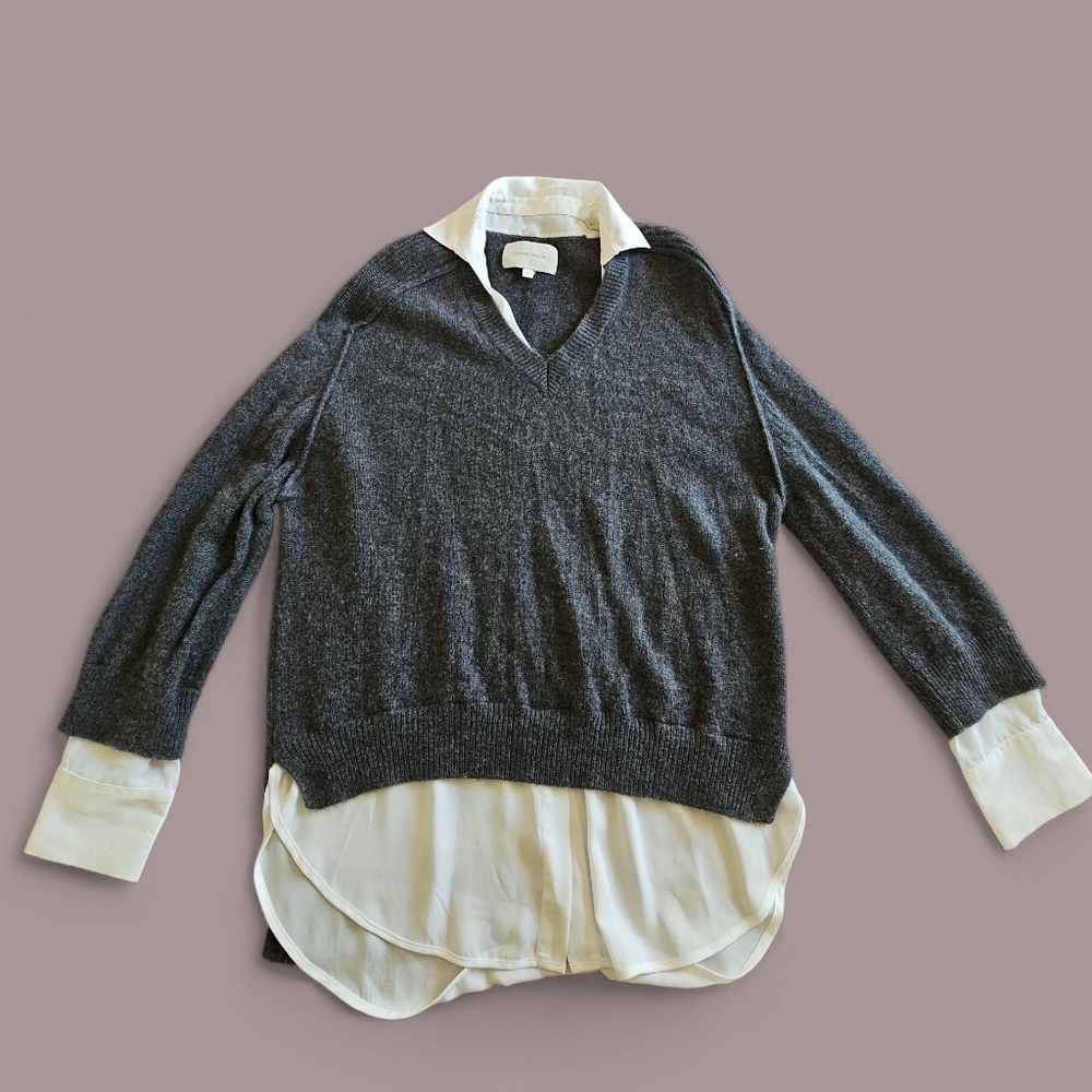 Brochu Walker‎ Alum V-Neck Layered Looker Wool Cashmere Blend Sweater sz L